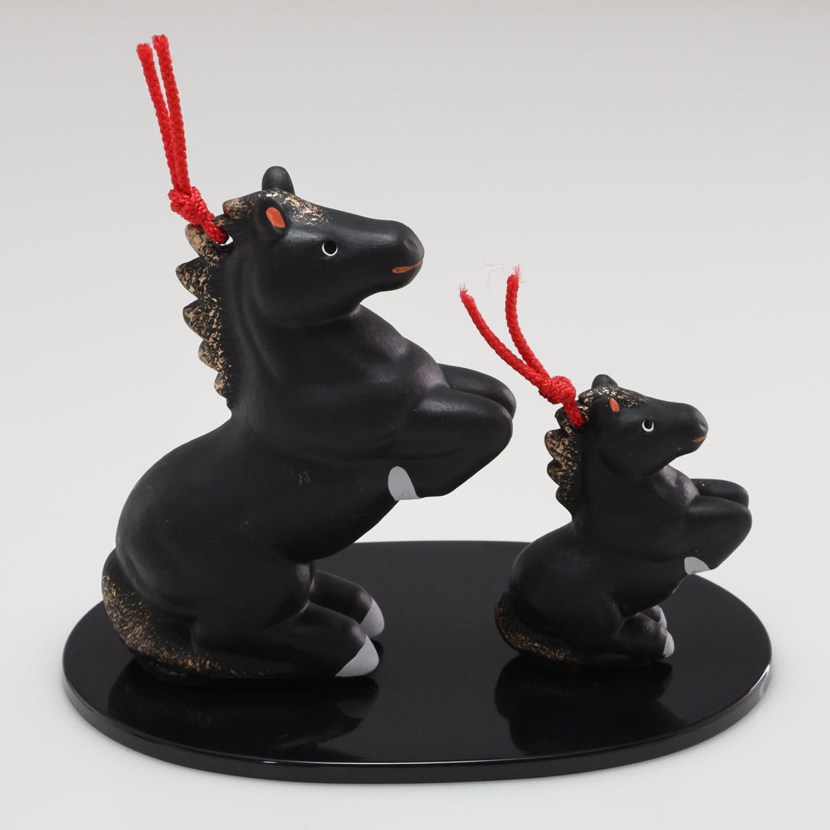 (土鈴)元気親子 午 小判台|京都 和モダン 干支置物