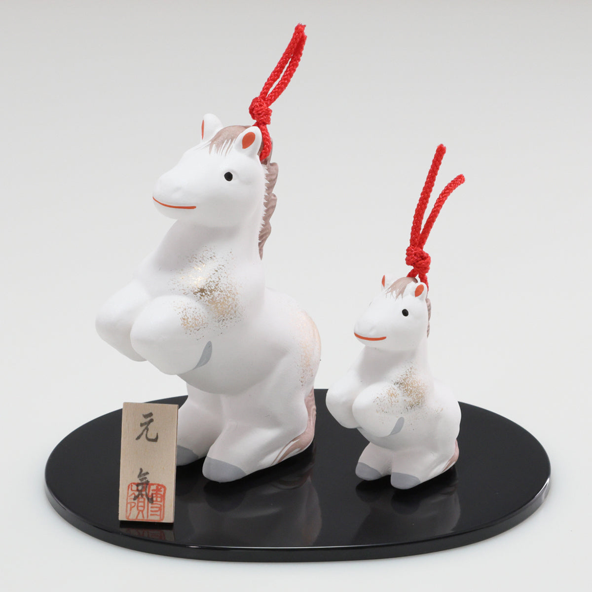 （土鈴）元気親子 午 小判台｜京都 和モダン 干支置物