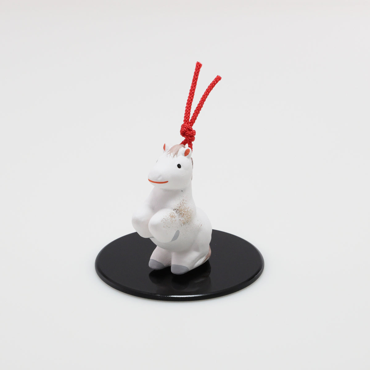 （土鈴）元気 小 午 丸台｜京都 和モダン 干支置物 白 黒 素焼き